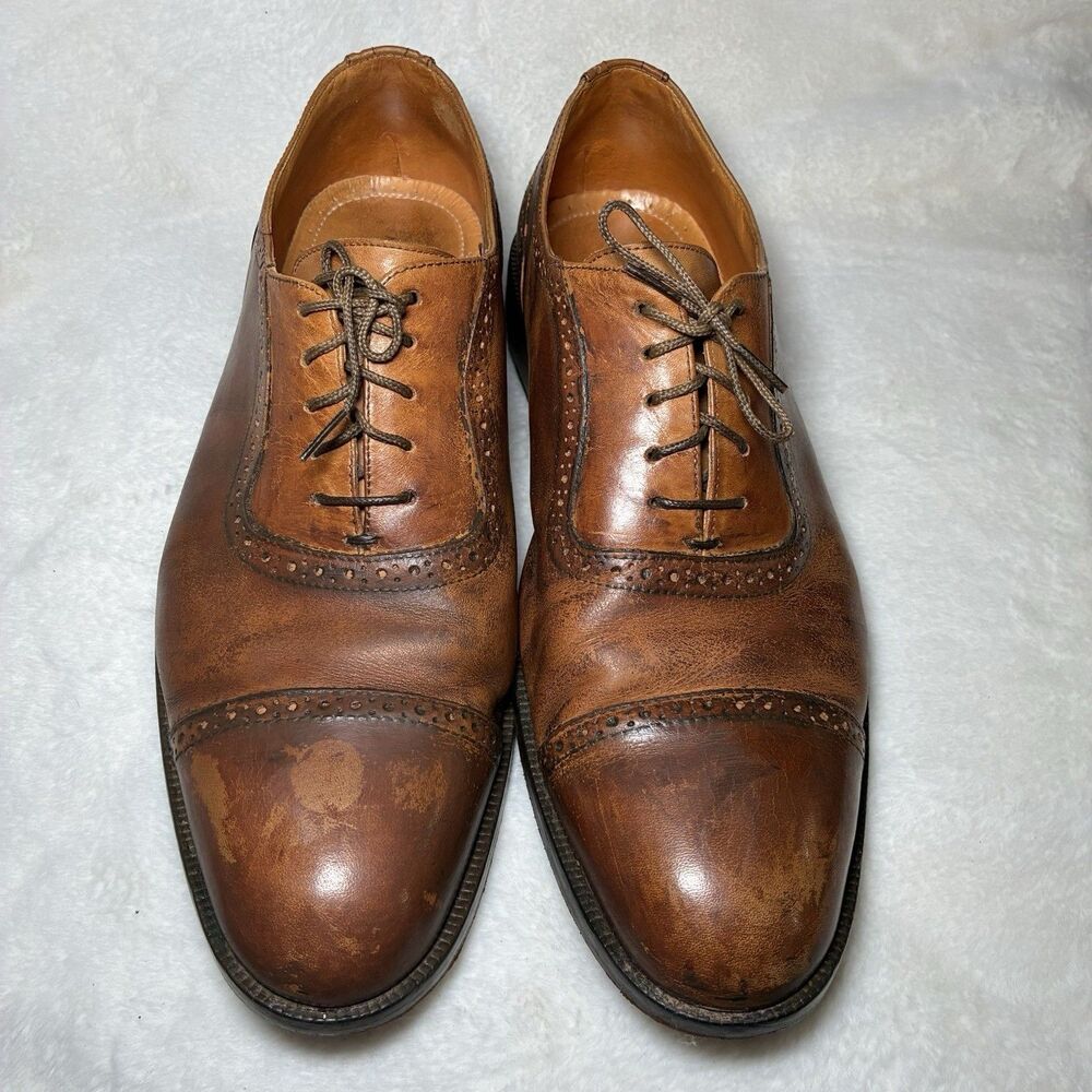 Martin Dingman Cambridge Cap Toe Oxford Dress Shoe Mens 9.5 Brown Whiskey Brogue